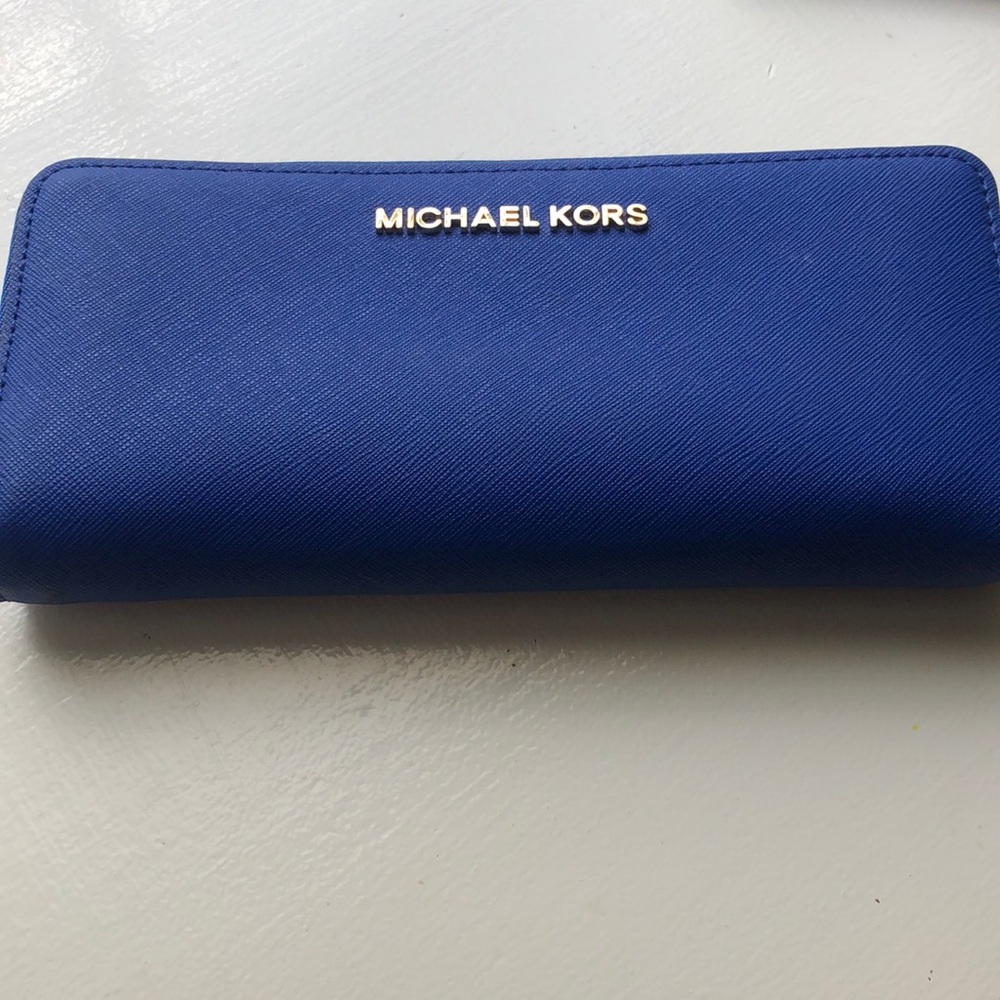 Blue Michael Kors Wristlet